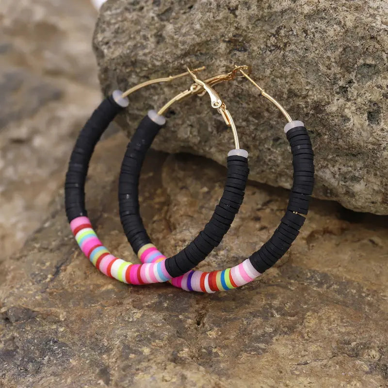 Lovcia Boho Chic Women's Geometric Handmade Soft Ceramic Earrings-Earrings-Black-Black
