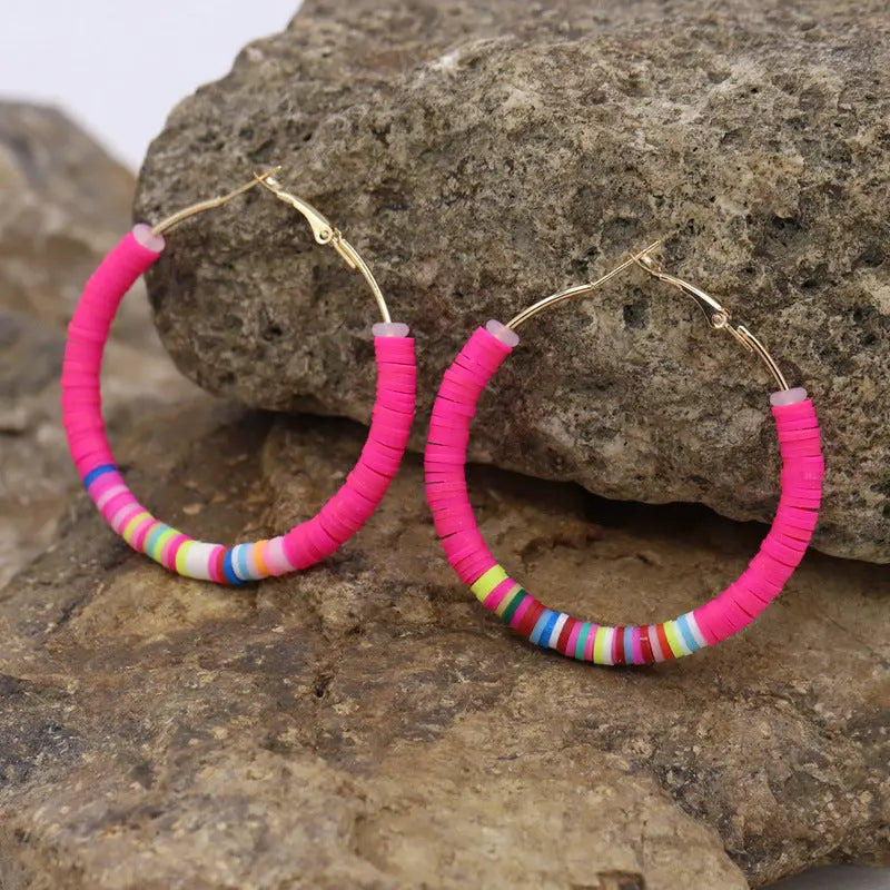Lovcia Boho Chic Women's Geometric Handmade Soft Ceramic Earrings-Earrings-Pink-Pink