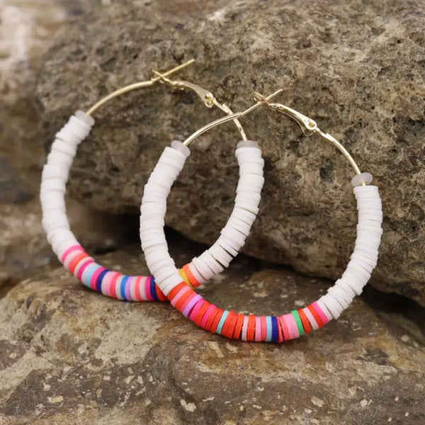 Lovcia Boho Chic Women's Geometric Handmade Soft Ceramic Earrings-Earrings-White-White