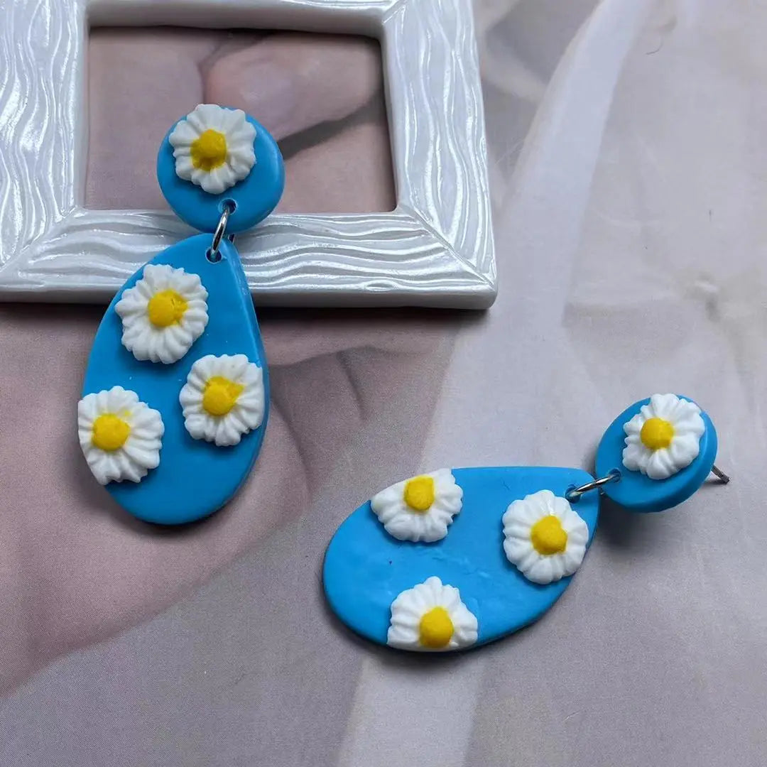 Lovcia Boho Floral Clay Earrings with 3D Design-Earrings-Blue-Blue