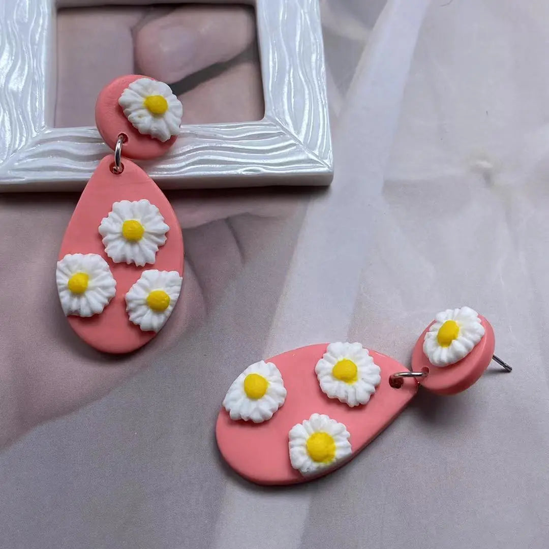Lovcia Boho Floral Clay Earrings with 3D Design-Earrings-Pink-Pink