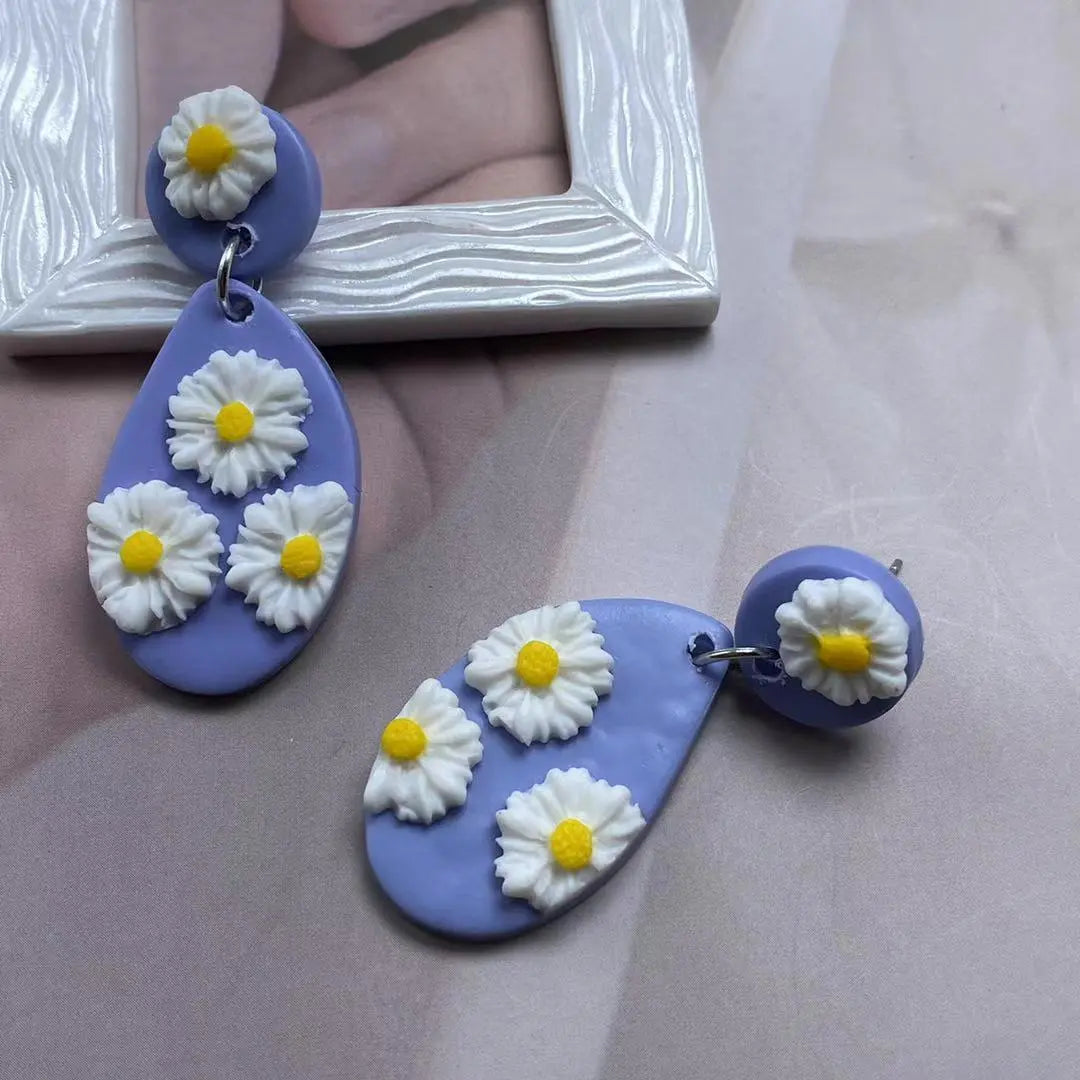 Lovcia Boho Floral Clay Earrings with 3D Design-Earrings-Purple-Purple