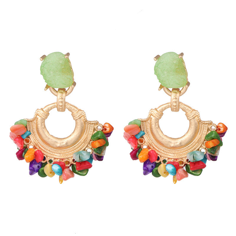 Lovcia Boho Multicolor Gemstone and Gold Crescent Statement Earrings for Women-Earrings-Colorful-Colorful