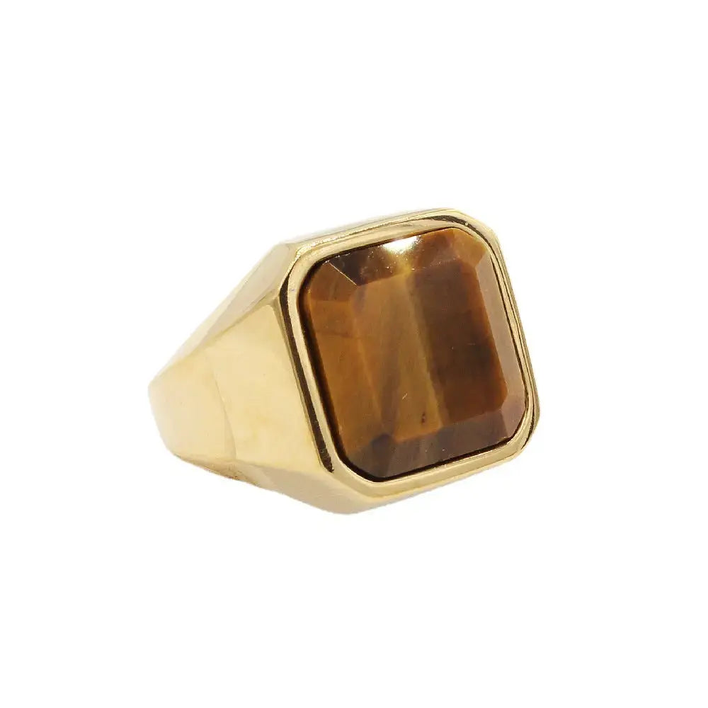 Lovcia Bold Brilliance Tiger Eye Square Gem Men's Fashion Ring-Rings-Electric Black Blackstone-10 No-Electric Black Blackstone