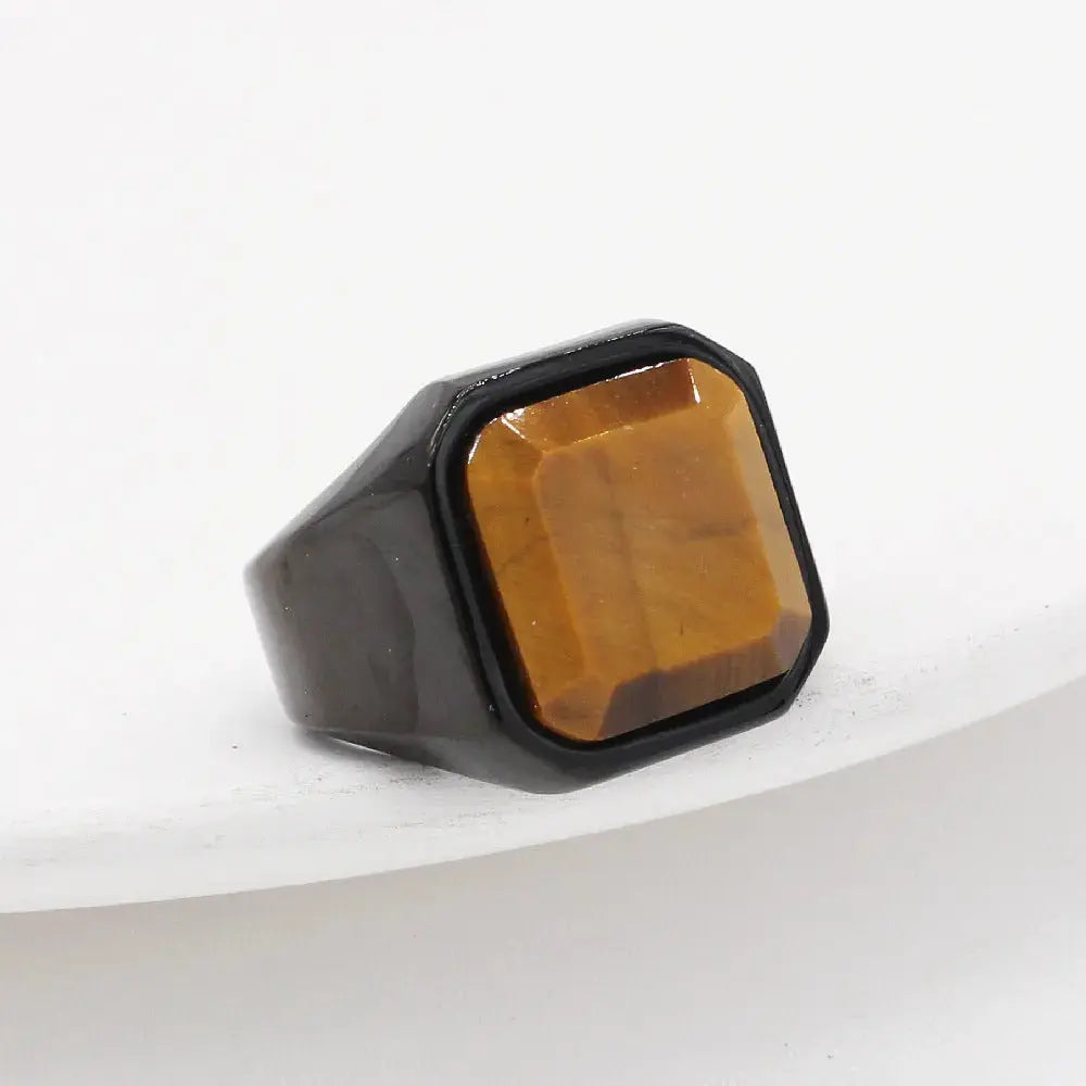 Lovcia Bold Brilliance Tiger Eye Square Gem Men's Fashion Ring-Rings-Electric Black Tigereye-10 No-Electric Black Tigereye