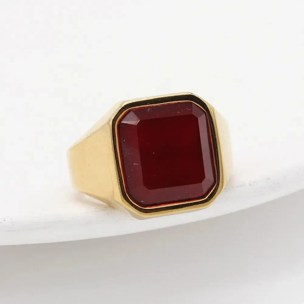 Lovcia Bold Brilliance Tiger Eye Square Gem Men's Fashion Ring-Rings-Golden Redstone-10 No-Golden Redstone