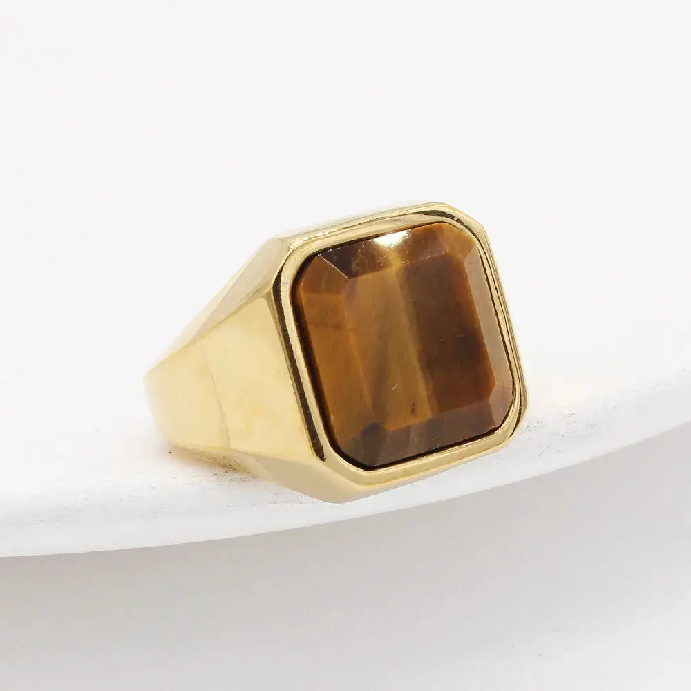 Lovcia Bold Brilliance Tiger Eye Square Gem Men's Fashion Ring-Rings-Golden Tigereye-10 No-Golden Tigereye