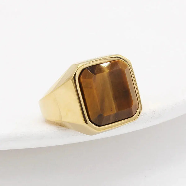 Lovcia Bold Brilliance Tiger Eye Square Gem Men's Fashion Ring-Rings-Golden Tigereye-10 No-Golden Tigereye