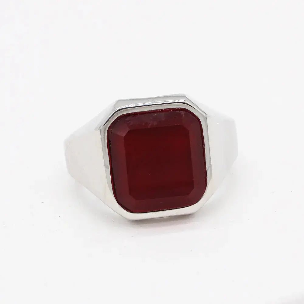 Lovcia Bold Brilliance Tiger Eye Square Gem Men's Fashion Ring-Rings-Steel Color Redstone-10 No-Steel Color Redstone