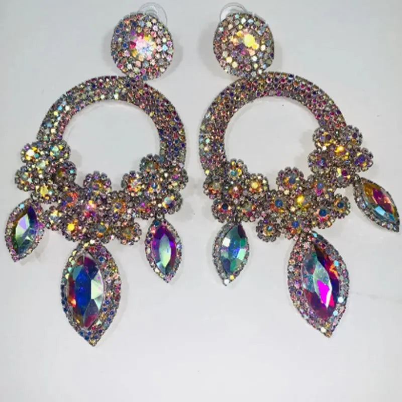 Lovcia Bold Geometric Rhinestone Earrings for Women - High Fashion Statement Jewellery-Earrings-AB Colorful Crystals-Gold Plating-AB Colorful Crystals