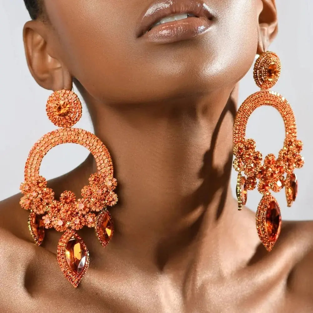 Lovcia Bold Geometric Rhinestone Earrings for Women - High Fashion Statement Jewellery-Earrings-Red Diamond-Gold Plating-Red Diamond