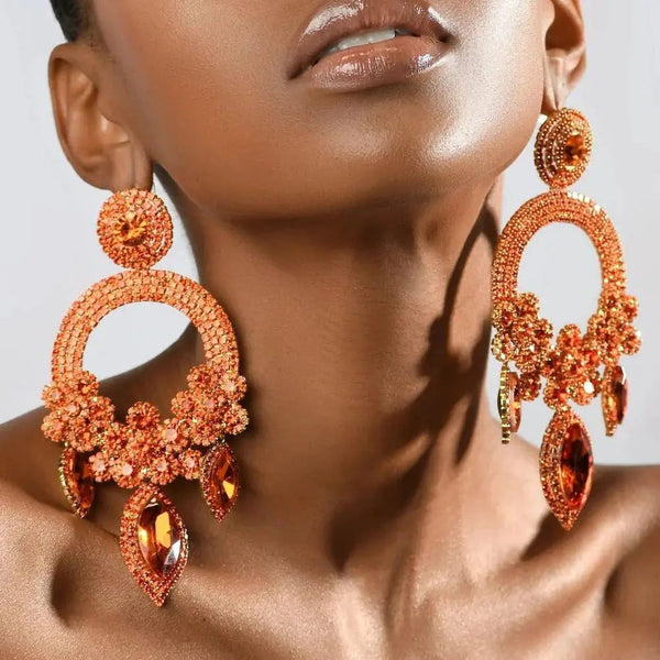 Lovcia Bold Geometric Rhinestone Earrings for Women - High Fashion Statement Jewellery-Earrings-Red Diamond-Gold Plating-Red Diamond