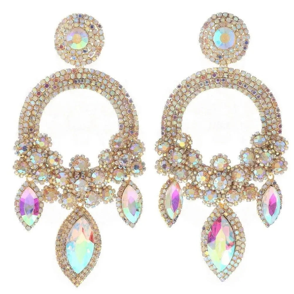 Lovcia Bold Geometric Rhinestone Earrings for Women - High Fashion Statement Jewellery-Earrings-Red Diamond-Gold Plating-Red Diamond