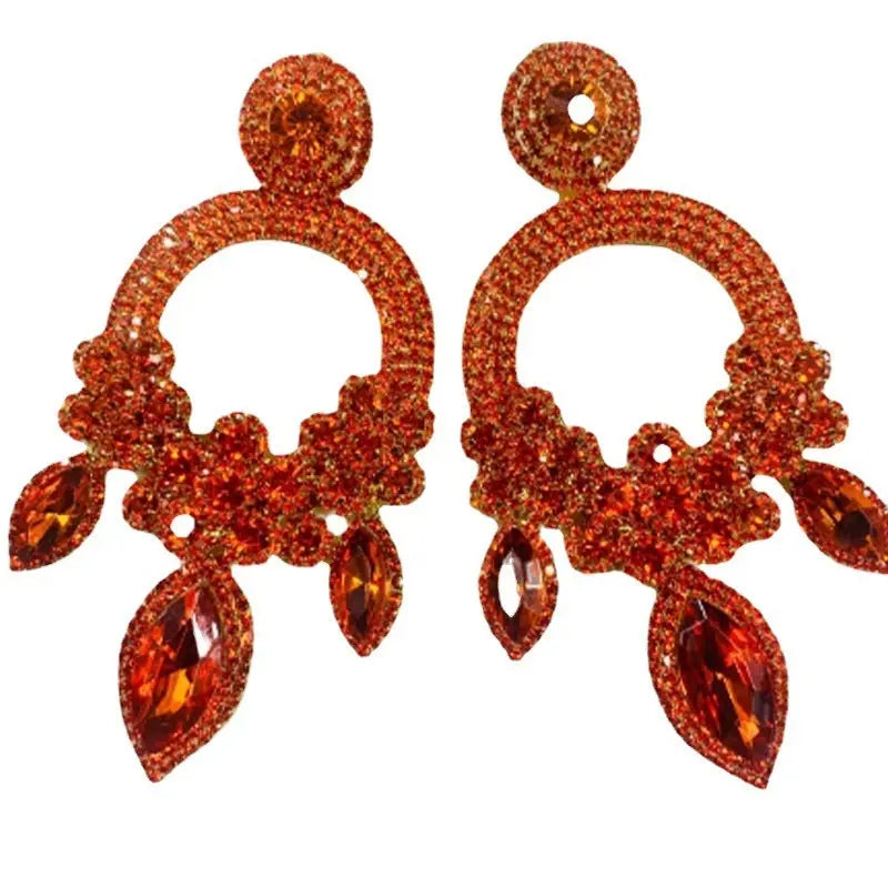 Lovcia Bold Geometric Rhinestone Earrings for Women - High Fashion Statement Jewellery-Earrings-Red Diamond-Gold Plating-Red Diamond