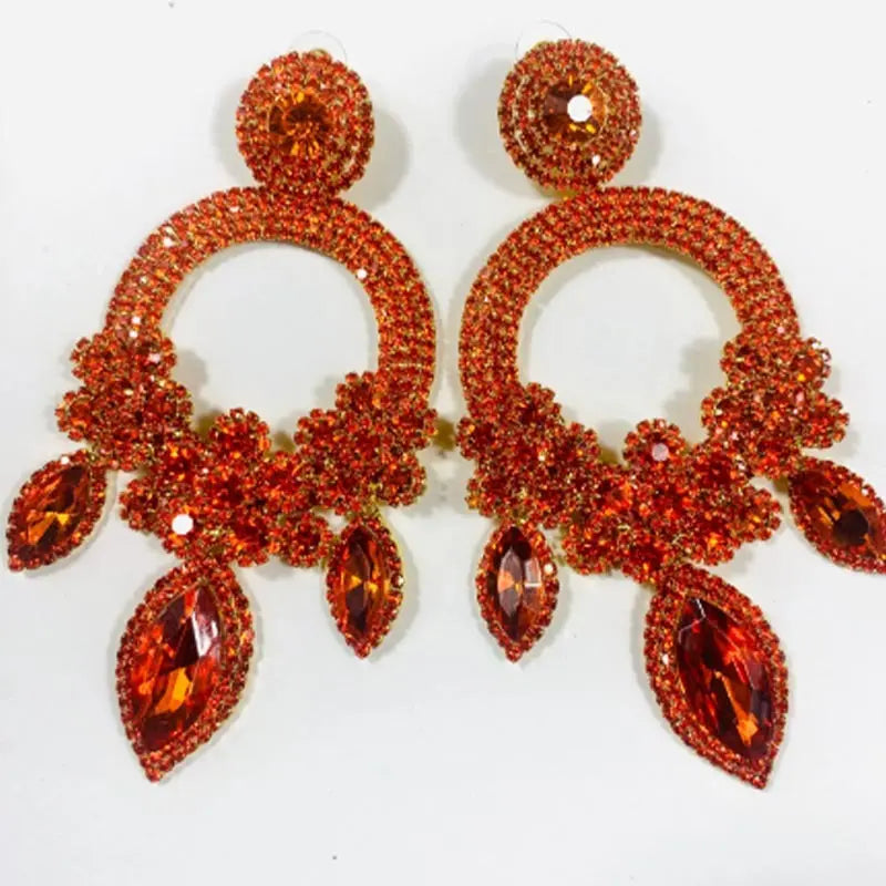 Lovcia Bold Geometric Rhinestone Earrings for Women - High Fashion Statement Jewellery-Earrings-Red Diamond-Gold Plating-Red Diamond