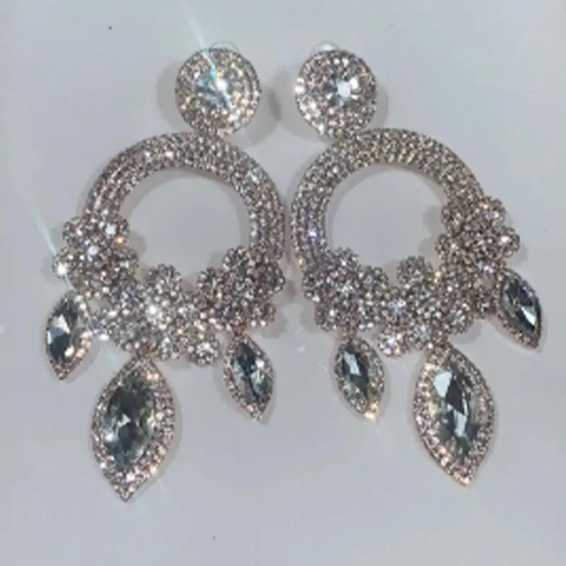 Lovcia Bold Geometric Rhinestone Earrings for Women - High Fashion Statement Jewellery-Earrings-White Diamond-Gold Plating-White Diamond