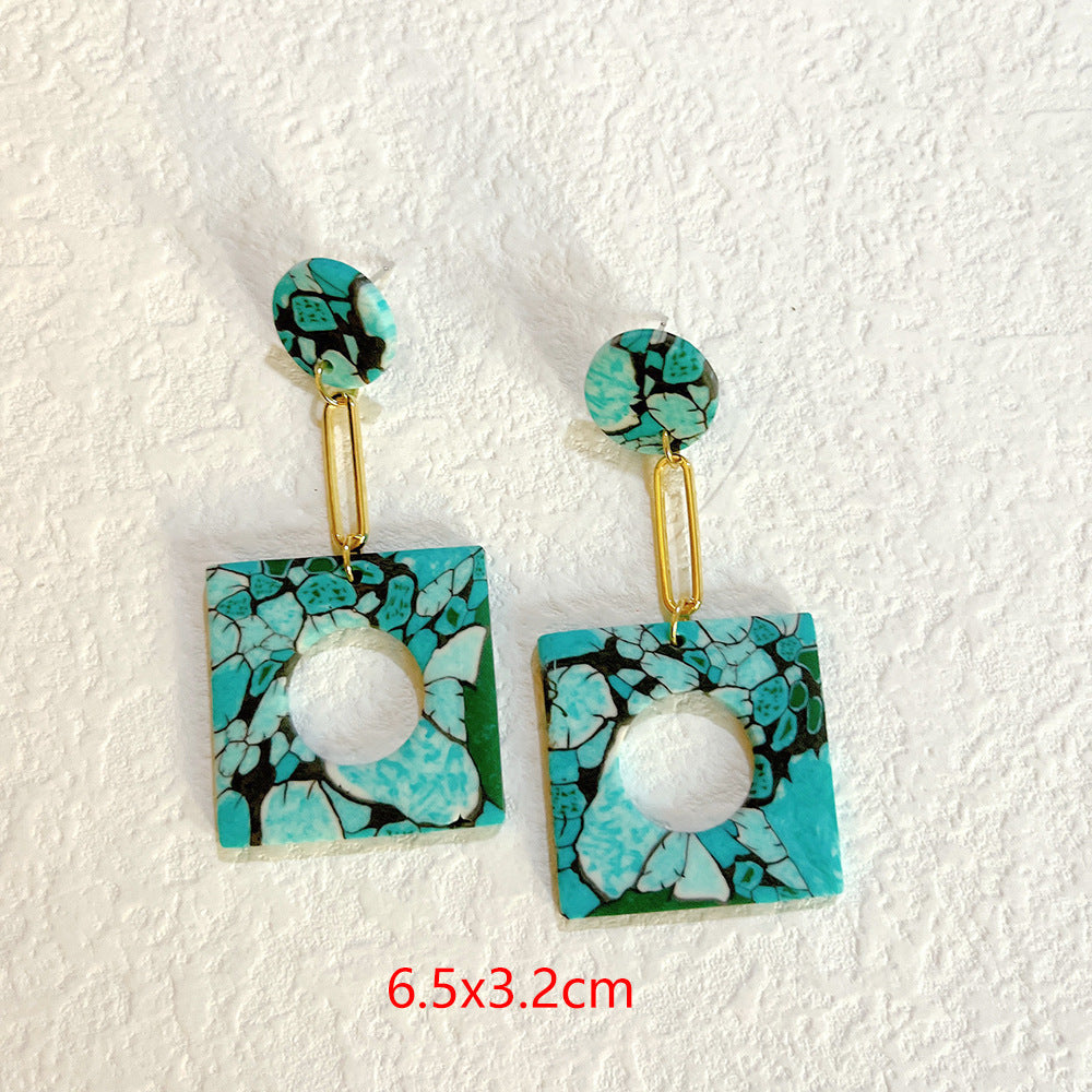 Lovcia Bold Geometric Square Clay Earrings for Women-Earrings-B-B