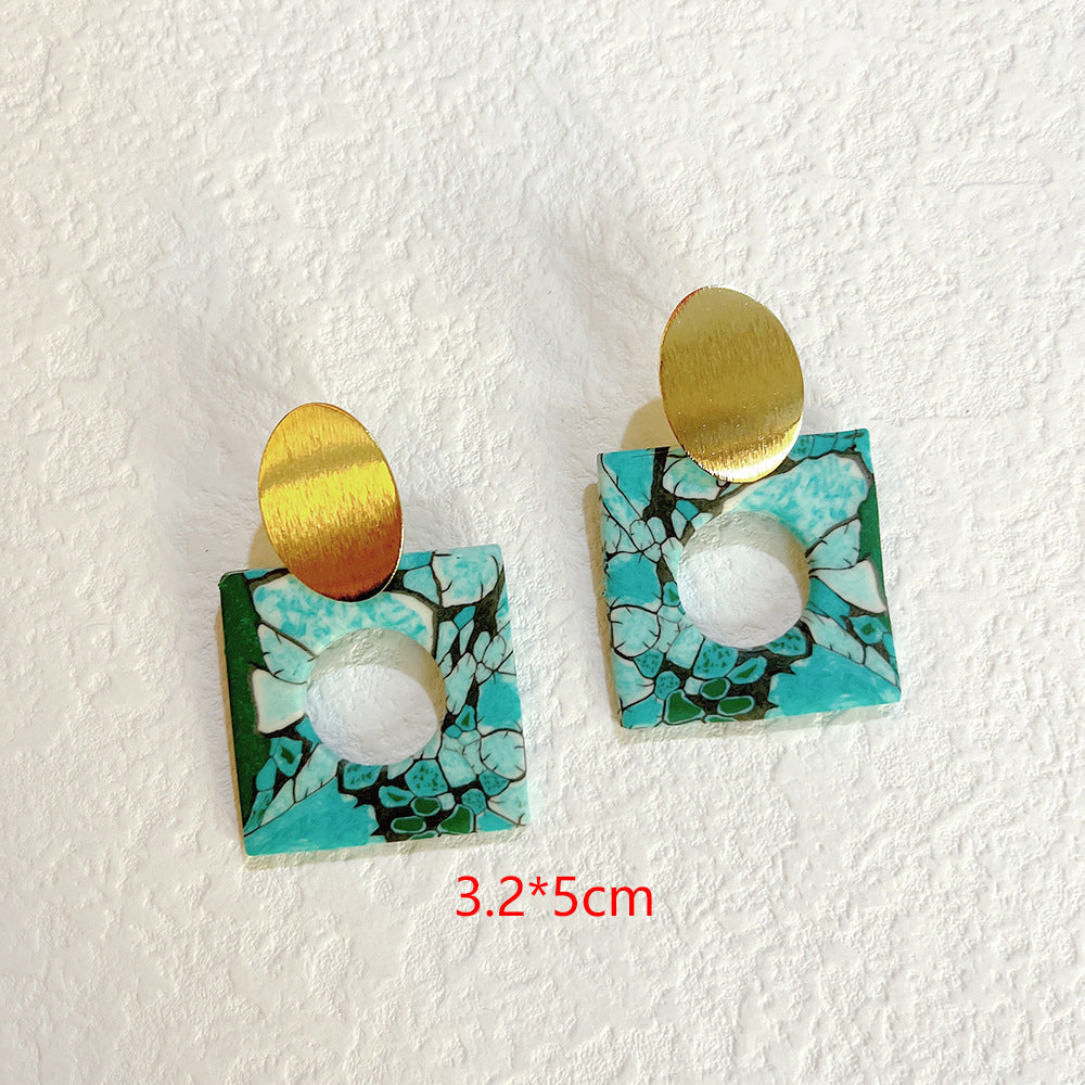 Lovcia Bold Geometric Square Clay Earrings for Women-Earrings-F-F