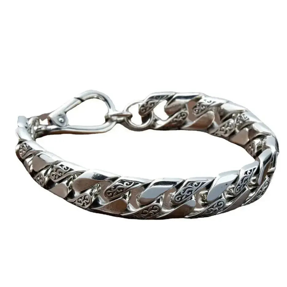 Lovcia Bold Rattan Pattern Domineering Design Sterling Silver Bracelet for Men - Men's Vintage Style Bracelet Chain-Bracelets-Chain Length - 20 cm-Chain Length - 20 cm