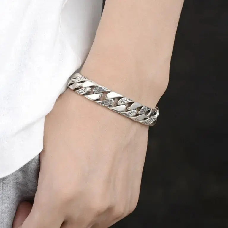 Lovcia Bold Rattan Pattern Domineering Design Sterling Silver Bracelet for Men - Men's Vintage Style Bracelet Chain-Bracelets-Chain Length - 20 cm-Chain Length - 20 cm