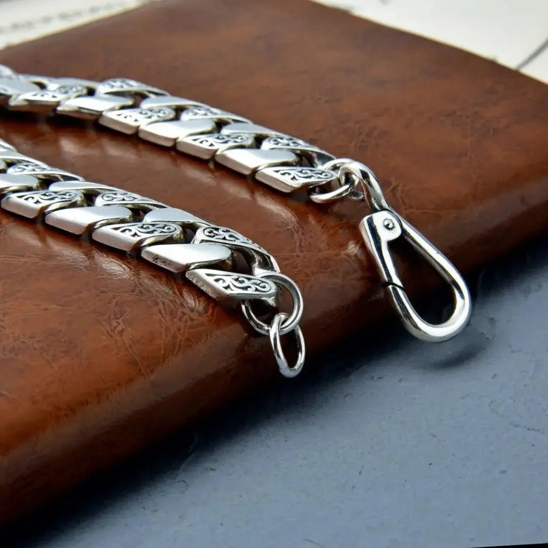 Lovcia Bold Rattan Pattern Domineering Design Sterling Silver Bracelet for Men - Men's Vintage Style Bracelet Chain-Bracelets-Chain Length - 20 cm-Chain Length - 20 cm