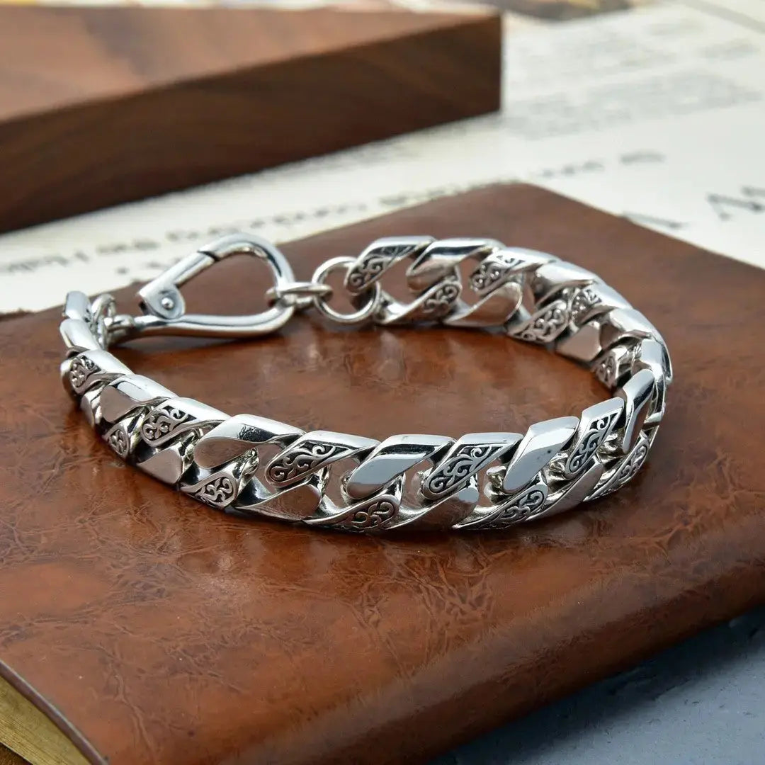 Lovcia Bold Rattan Pattern Domineering Design Sterling Silver Bracelet for Men - Men's Vintage Style Bracelet Chain-Bracelets-Chain Length - 20 cm-Chain Length - 20 cm
