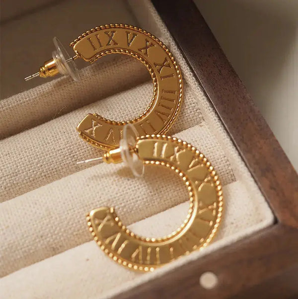 Lovcia Bold Roman Numeral Hoop Earrings for Women - Embrace Statement Style-Earrings-Gold-Gold