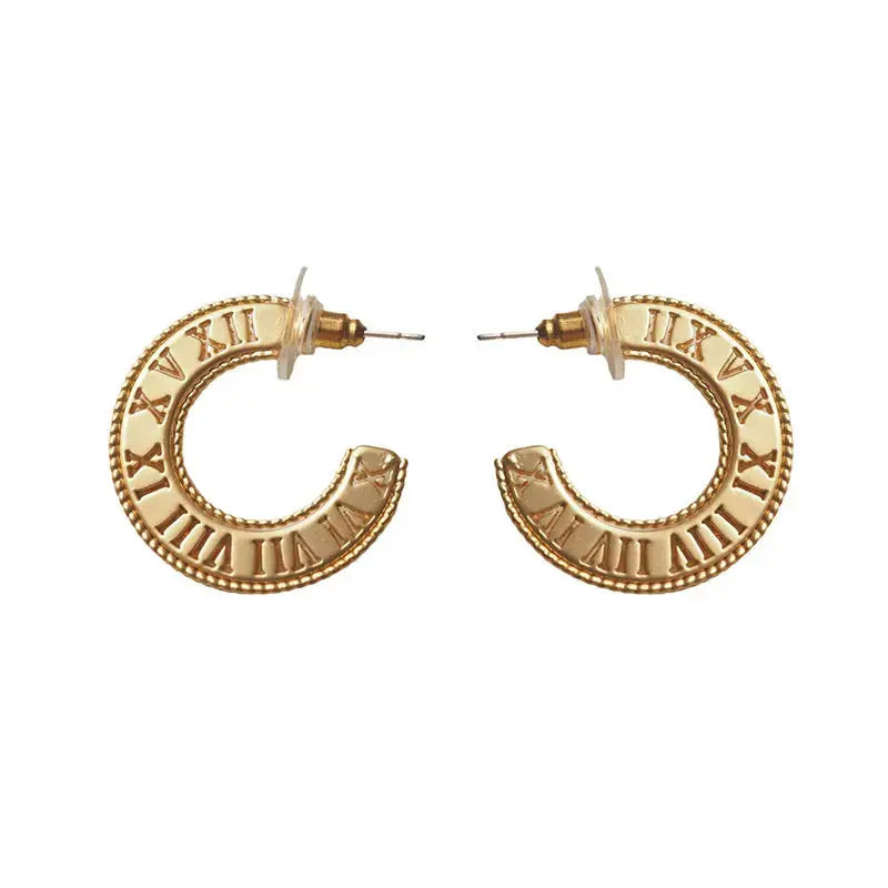 Lovcia Bold Roman Numeral Hoop Earrings for Women - Embrace Statement Style-Earrings-Gold-Gold