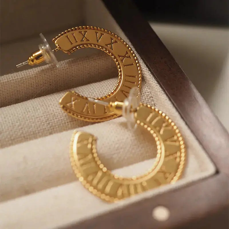 Lovcia Bold Roman Numeral Hoop Earrings for Women - Embrace Statement Style-Earrings-Gold-Gold