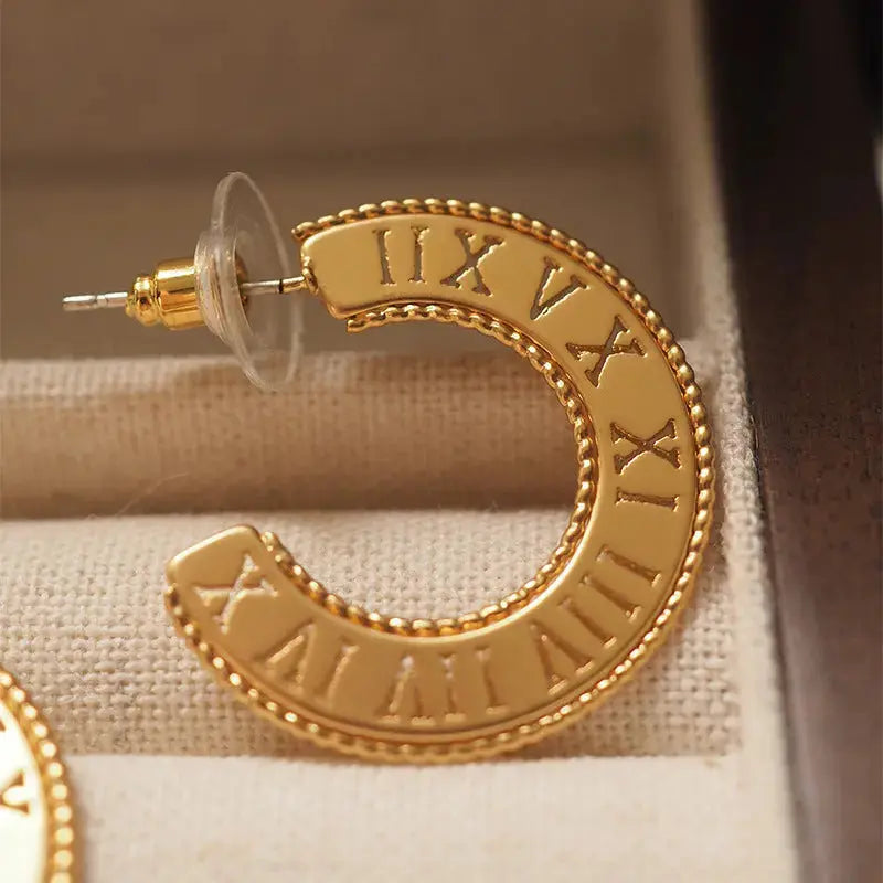 Lovcia Bold Roman Numeral Hoop Earrings for Women - Embrace Statement Style-Earrings-Gold-Gold