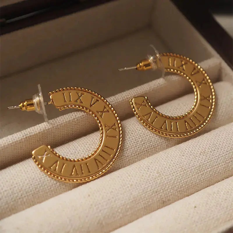 Lovcia Bold Roman Numeral Hoop Earrings for Women - Embrace Statement Style-Earrings-Gold-Gold