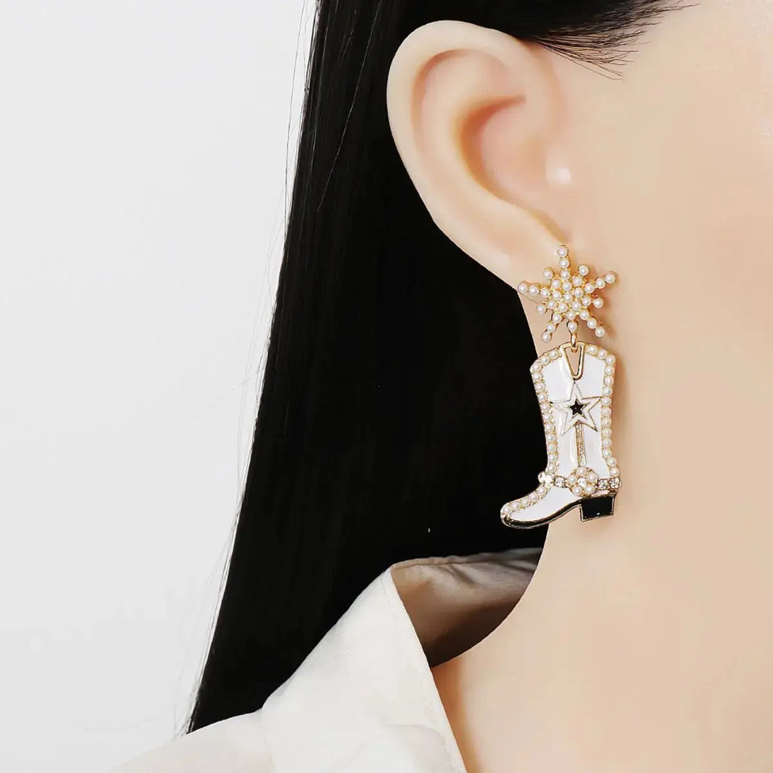 Lovcia Boot Alloy Dangle Earrings-Earrings-White-One Size-White