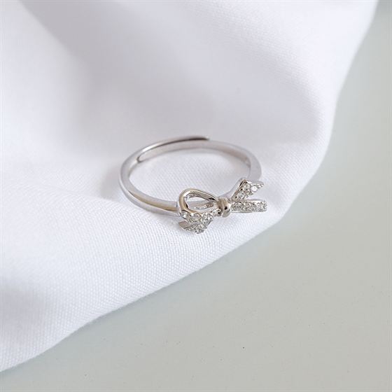 Lovcia Bowknot CZ 925 Sterling Silver Adjustable Ring-Rings-