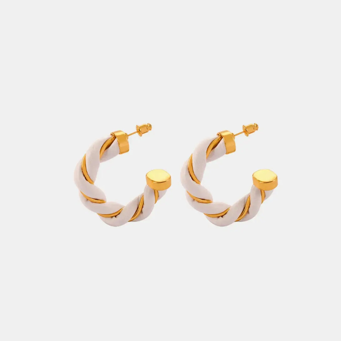 Lovcia Braided Leather Gold-Plated C-Hoop Earrings for Women-Earrings-Coffee Brown-One Size-Coffee Brown
