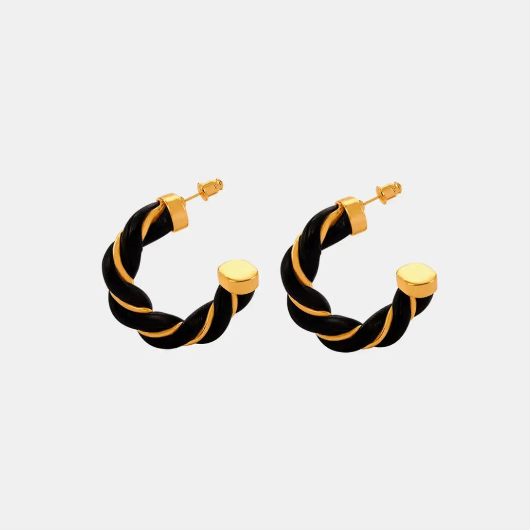 Lovcia Braided Leather Gold-Plated C-Hoop Earrings for Women-Earrings-Coffee Brown-One Size-Coffee Brown