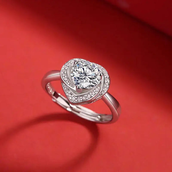 Lovcia Bridesmaid Irregular Moissanite CZ Heart 925 Sterling Silver Adjustable Ring-Rings-1 Carat (Certificate Included)-1 Carat (Certificate Included)