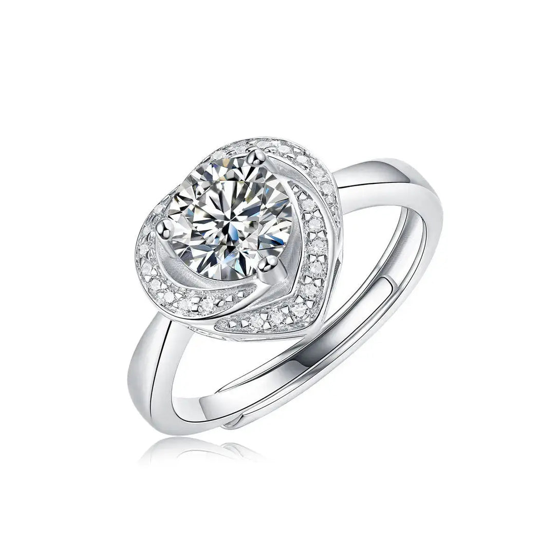 Lovcia Bridesmaid Irregular Moissanite CZ Heart 925 Sterling Silver Adjustable Ring-Rings-1 Carat (Certificate Included)-1 Carat (Certificate Included)