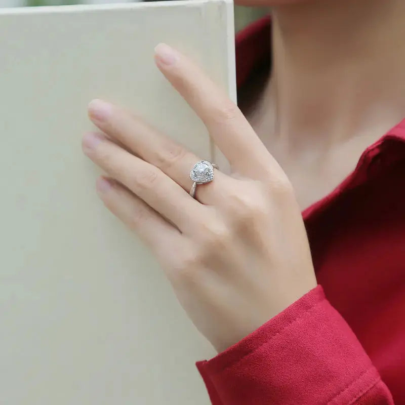 Lovcia Bridesmaid Irregular Moissanite CZ Heart 925 Sterling Silver Adjustable Ring-Rings-1 Carat (Certificate Included)-1 Carat (Certificate Included)
