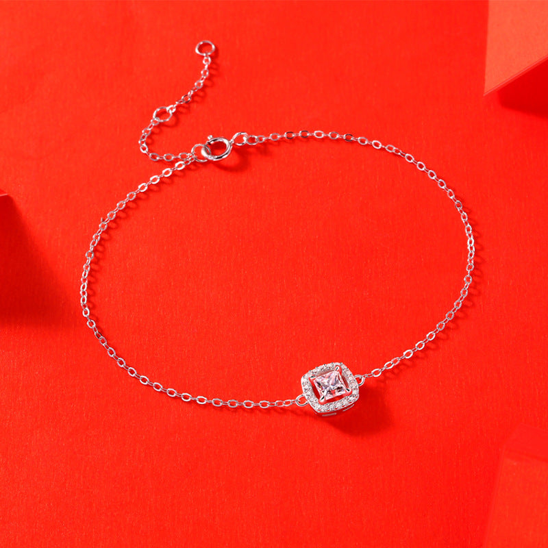 Lovcia Bridesmaid Moissanite CZ Square Pendant Bracelet 925-Bracelets-0.5 ct ( Certificate Included )-0.5 ct ( Certificate Included )