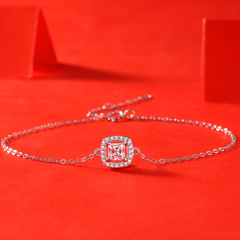 Lovcia Bridesmaid Moissanite CZ Square Pendant Bracelet 925-Bracelets-0.5 ct ( Certificate Included )-0.5 ct ( Certificate Included )
