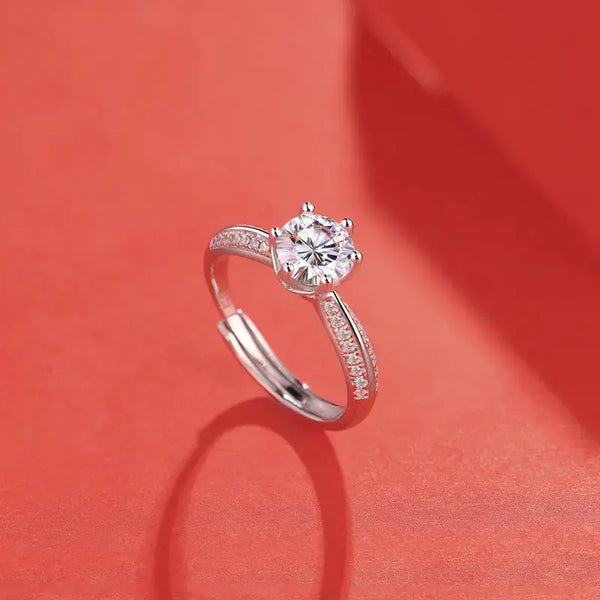 Lovcia Bridesmaid Six Claw Round Moissanite CZ Lines 925 Sterling Silver Adjustable Ring-Rings-0.5 Carat (Rings Only)-0.5 Carat (Rings Only)