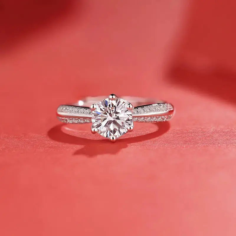 Lovcia Bridesmaid Six Claw Round Moissanite CZ Lines 925 Sterling Silver Adjustable Ring-Rings-0.5 Carat (Rings Only)-0.5 Carat (Rings Only)