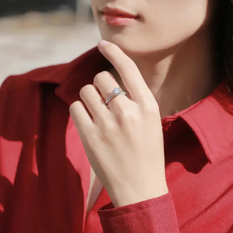 Lovcia Bridesmaid Six Claw Round Moissanite CZ Lines 925 Sterling Silver Adjustable Ring-Rings-0.5 Carat (Rings Only)-0.5 Carat (Rings Only)