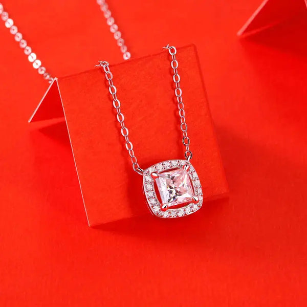 LOVCIA Bridesmaid Square Moissanite CZ Geometry 925 Sterling Silver Necklace