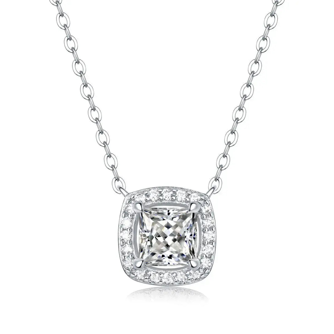 LOVCIA Bridesmaid Square Moissanite CZ Geometry 925 Sterling Silver Necklace