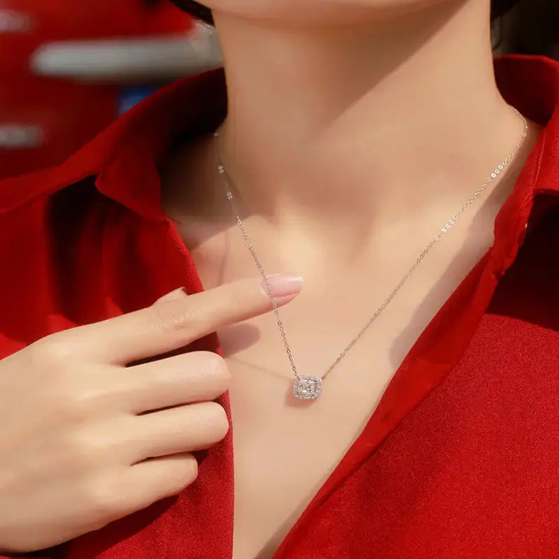 LOVCIA Bridesmaid Square Moissanite CZ Geometry 925 Sterling Silver Necklace