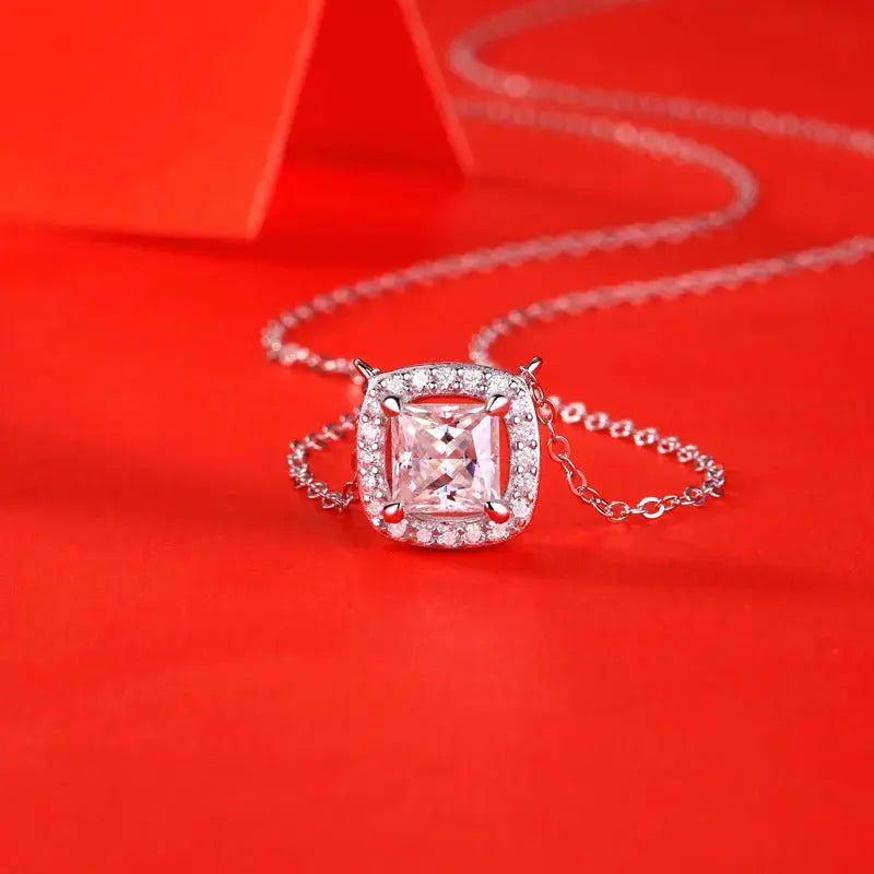 LOVCIA Bridesmaid Square Moissanite CZ Geometry 925 Sterling Silver Necklace