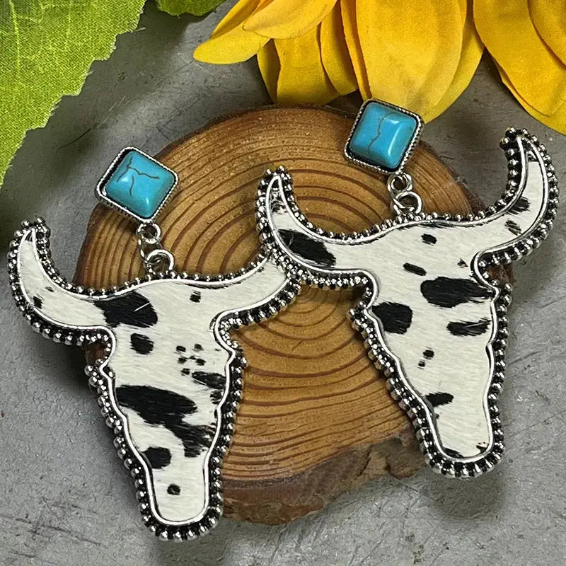 Lovcia Bull Shape Turquoise Dangle Earrings-Earrings-Style A-One Size-Style A