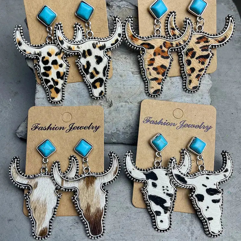 Lovcia Bull Shape Turquoise Dangle Earrings-Earrings-Style A-One Size-Style A