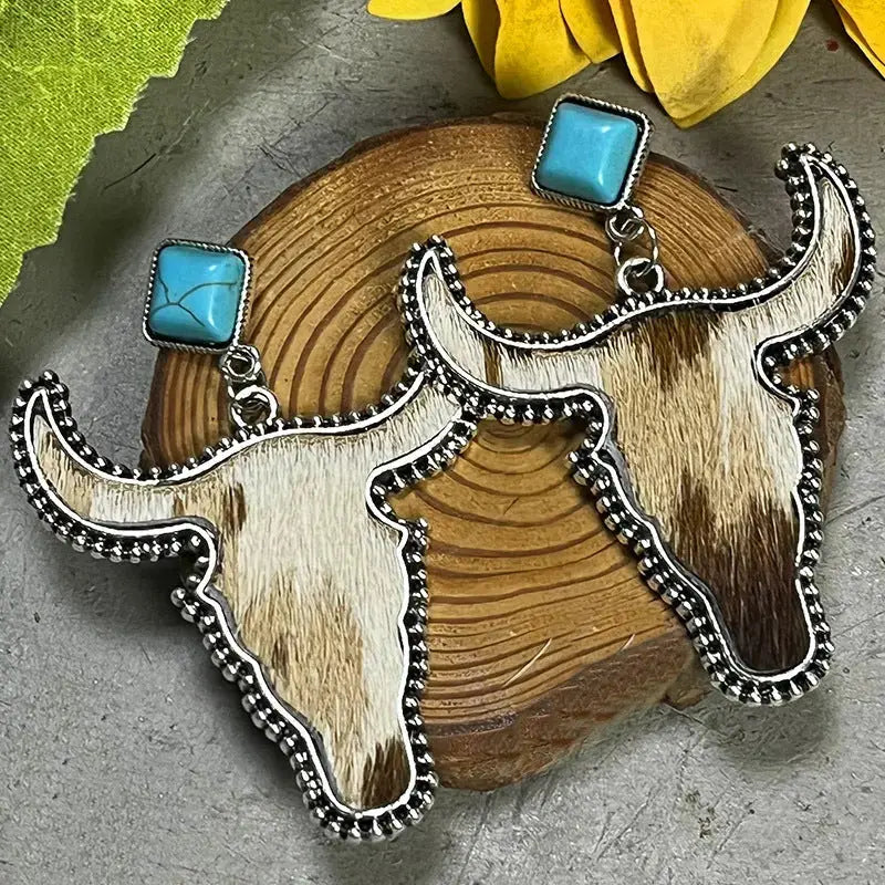 Lovcia Bull Shape Turquoise Dangle Earrings-Earrings-Style C-One Size-Style C